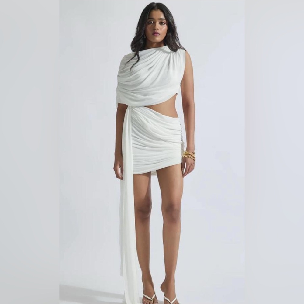 Deme By Gabriella Chic White Draped Mini Dress
